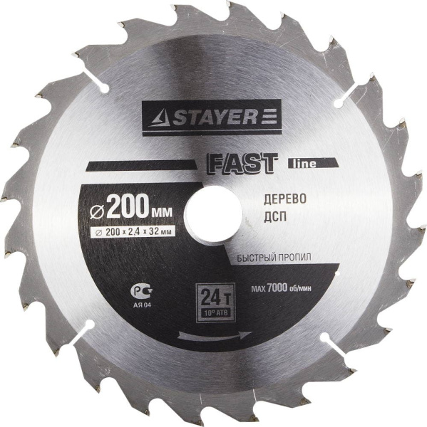 3680-200-32-24 Диск пильный STAYER MASTER "FAST-Line" по дереву, 200х32мм, 24Т