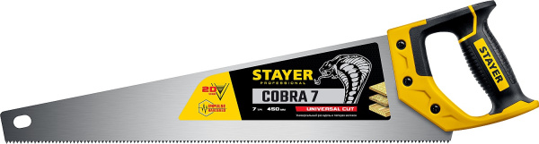 1510-45_z02 Ножовка универсальная (пила) "Cobra 7" 450 мм, 7 TPI, универс. зуб, рез вдоль и поперек волокон, для средних заготовок, фанеры, ДСП, МДФ, STAYER
