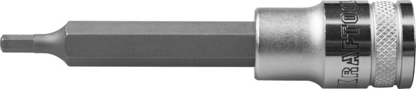 27909-03 Торцовая бита-головка KRAFTOOL "INDUSTRIE QUALITAT", удлиненная, материал S2, HEX, сатинированная, 1/2", H3