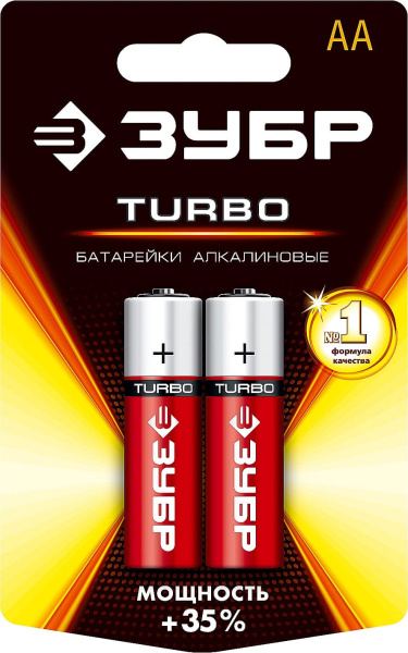 59213-2C_z01 Щелочная батарейка 1.5 В, тип АА, 2 шт, ЗУБР Turbo