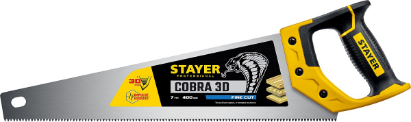 1512-40_z01 Ножовка универсальная (пила) "Cobra 3D" 400мм, 7TPI, 3D зуб, точн.рез вдоль и поперек волокон, для средних заготовок из всех видов материалов, STAYER