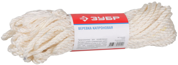 50206 Веревка ЗУБР капроновая, d=6,0 мм, 20 м, 375 кгс, 12,5 ктекс