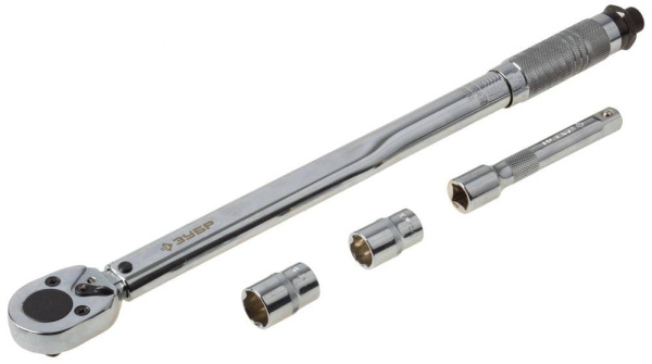 64094-H4 Ключ динамометрический, 1/2", 42 - 210 Нм, с торцовыми головками 17, 19 мм и удлинителем 125мм, ЗУБР 64094-H4