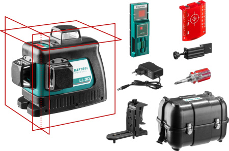 34640-4 Нивелир лазерный "LL-3D-4", 360 градусов, 20м / 70м (детектор), сверхъяркий, KRAFTOOL IP54, точн. 0,2 мм/м, держатель, детектор, в кейсе