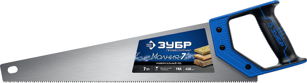 1537-45_z02 Ножовка универсальная (пила) "МОЛНИЯ-7" 450 мм, 7 TPI, закалка, рез вдоль и поперек волокон, для средних заготовок, фанеры, ДСП, МДФ, ЗУБР