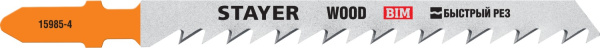 15985-4_z02 Полотна STAYER,  T144DF, для эл/лобзика, Bi-Metal, по дереву, ДВП, ДСП, T-хвост., шаг 4мм, 75мм, 2шт