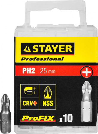 26201-2-25-10_z01 Биты STAYER "PROFESSIONAL" ProFix Phillips, тип хвостовика C 1/4", № 2, L=25мм, 10шт